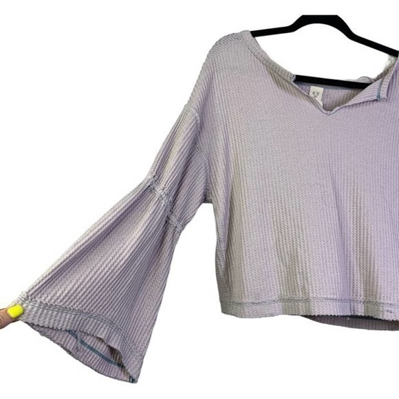 FREE‎ PEOPLE Lavender Dahlia Thermal Bell Sleeve Top - Picture 3 of 8